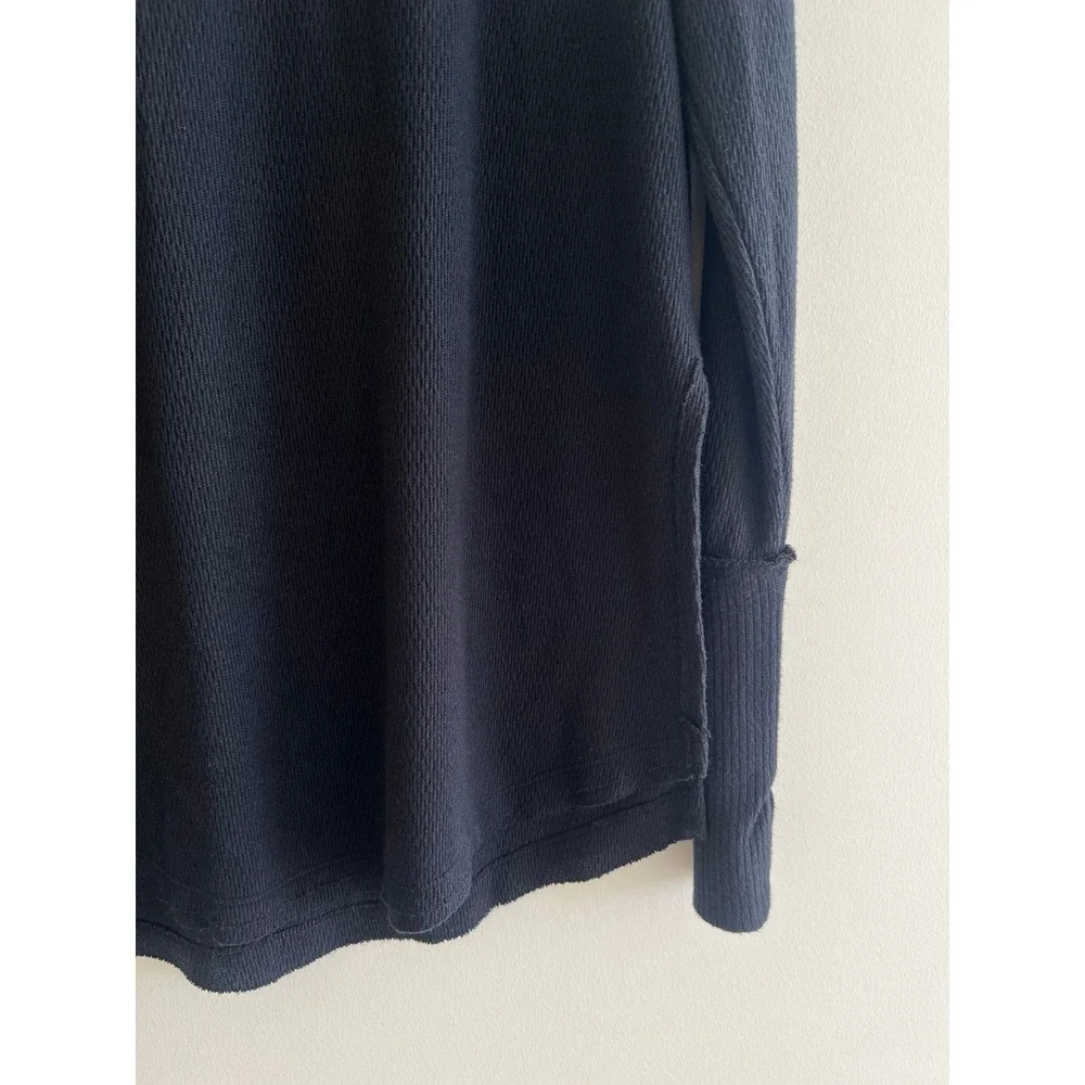 We The Free Free People M Black Ribbed Thermal Relaxed Oversized Long Sleeve Top